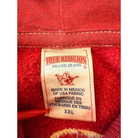 Vtg True Religion Embroidered Big Logo Zip Hoodie Retro Size XXL Red Y2K RARE - Picture 7 of 9